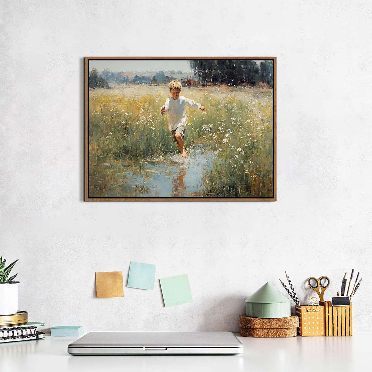 Thumbnail 4 de Vintage Framed Wall Art: Running Boy in a Meadow (12x16)