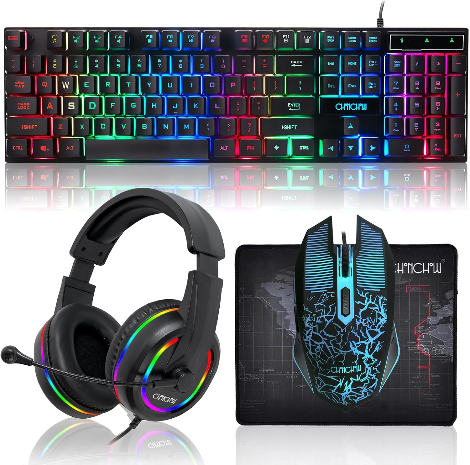 Detalle de CHONCHOW 4-in-1 Gaming Keyboard, Mouse, Headset & Mousepad Bundle