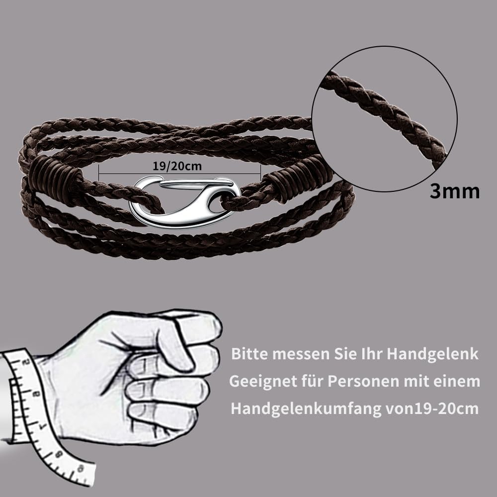 Thumbnail 4 de Viwind Lederarmband Damen Geflochten 19–20 cm