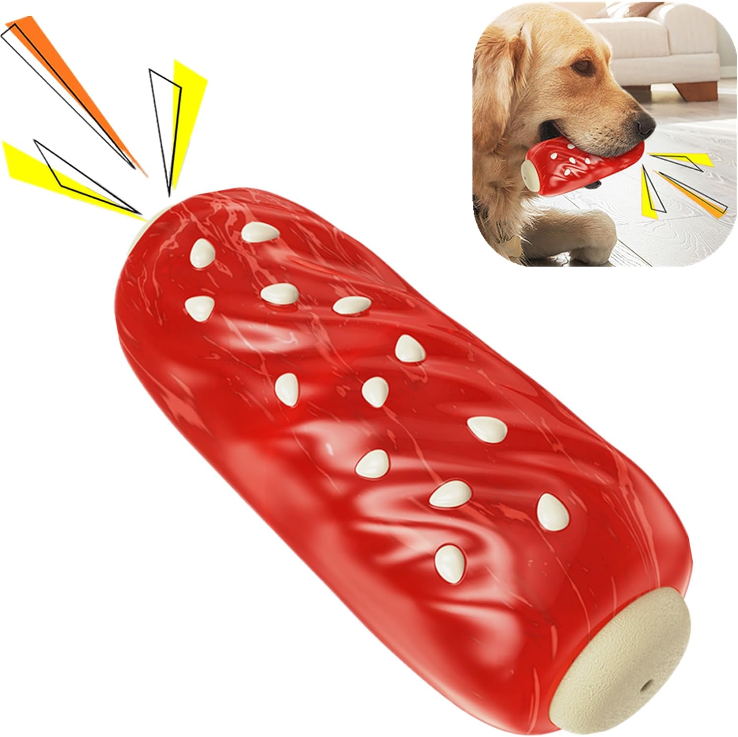 Detalle 1 de Clover Indestructible Dog Toy – natural rubber chew & squeak toy for medium/large aggressive chewers