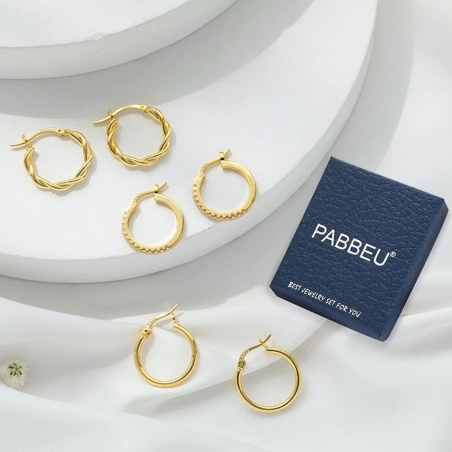 Detalle 2 de PABBEU Hoop Earrings Set, 925 Sterling Silver