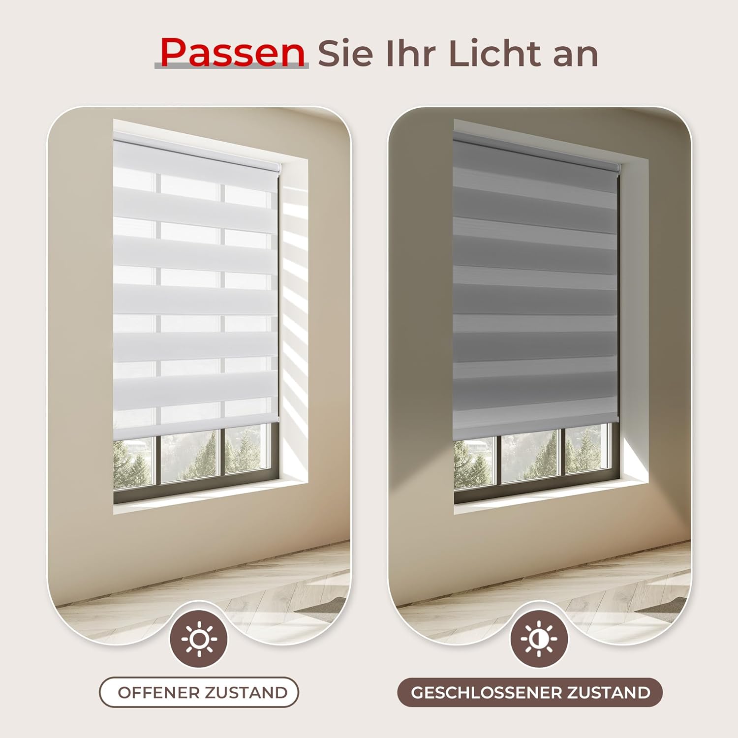 Thumbnail 4 de Allesin Doppelrollo Klemmfix – Ohne Bohren & mit Bohren, 95 cm x 130 cm, Weiß