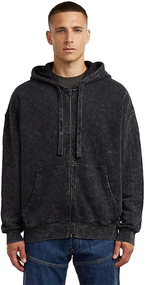 Detalle de G-Star Herren Washed Loose Full Zip HDD Hooded Sweatshirt – komfortabler Hoodie mit lässigem Look