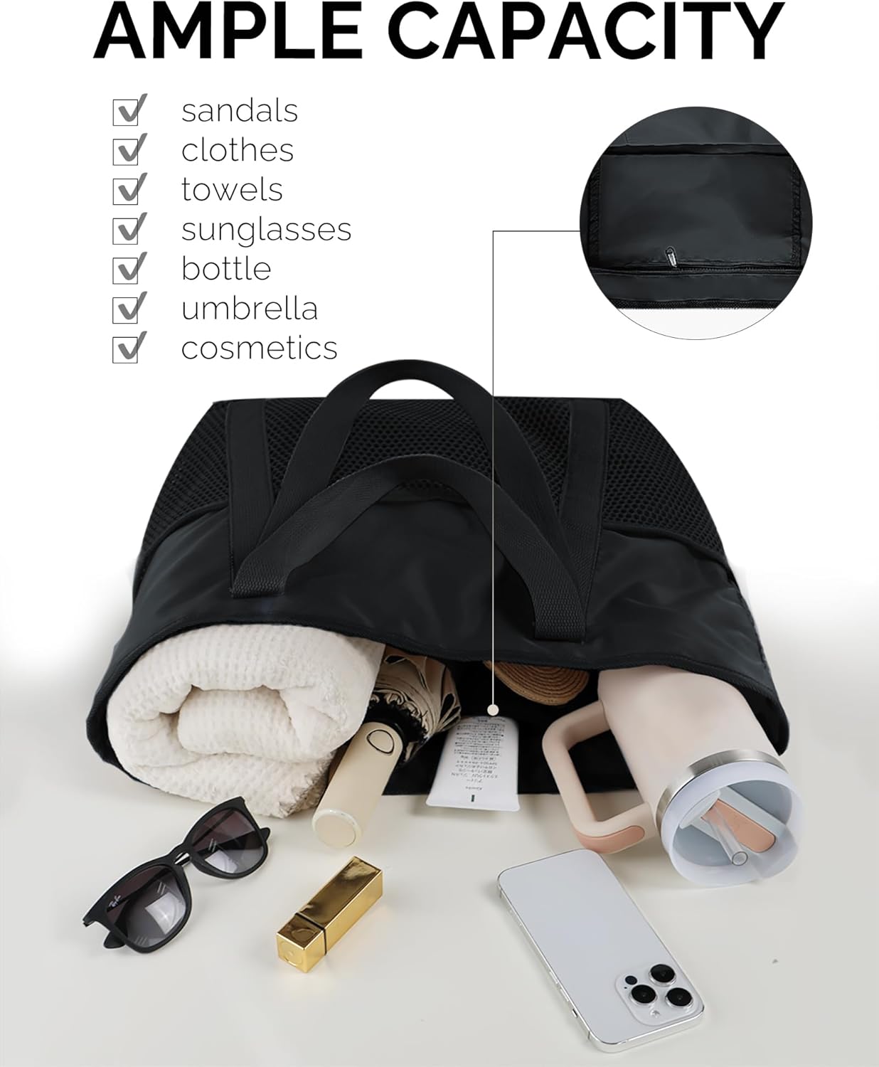 Thumbnail 6 de HOMESPON Beach Tote Bag for Women with Zip and Pockets - Large Waterproof Mesh Pool/Travel Tote