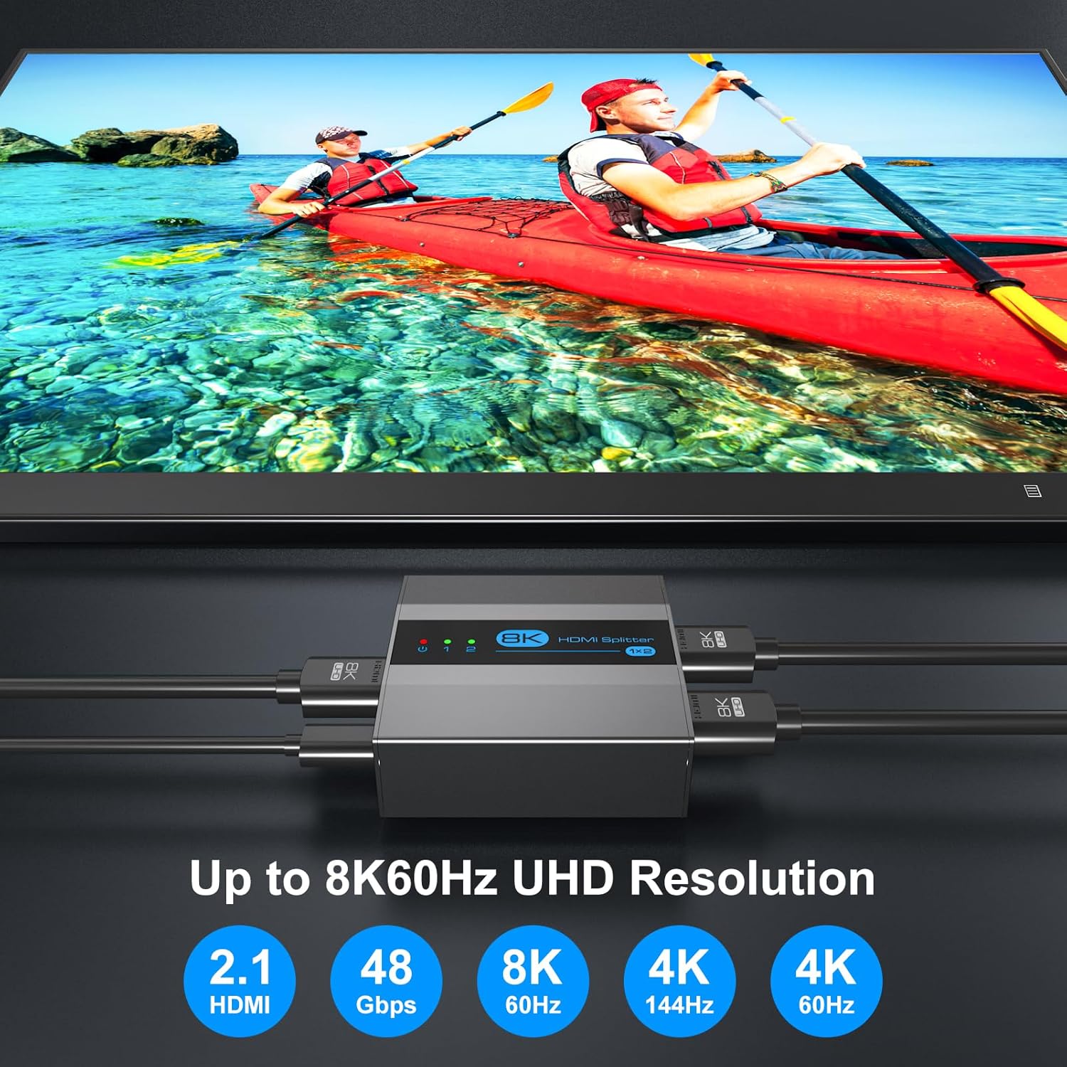Thumbnail 3 de VEDINDUST HDMI 2.1 Splitter 1 in 2 out (8K 60Hz, HDCP 2.3, EDID) for dual monitors