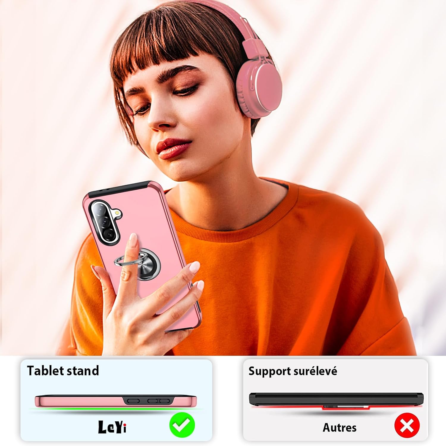 Thumbnail 6 de LeYi Coque pour Samsung Galaxy A56/A56 avec 2 Verre Trempé et Protection Caméra – Rose