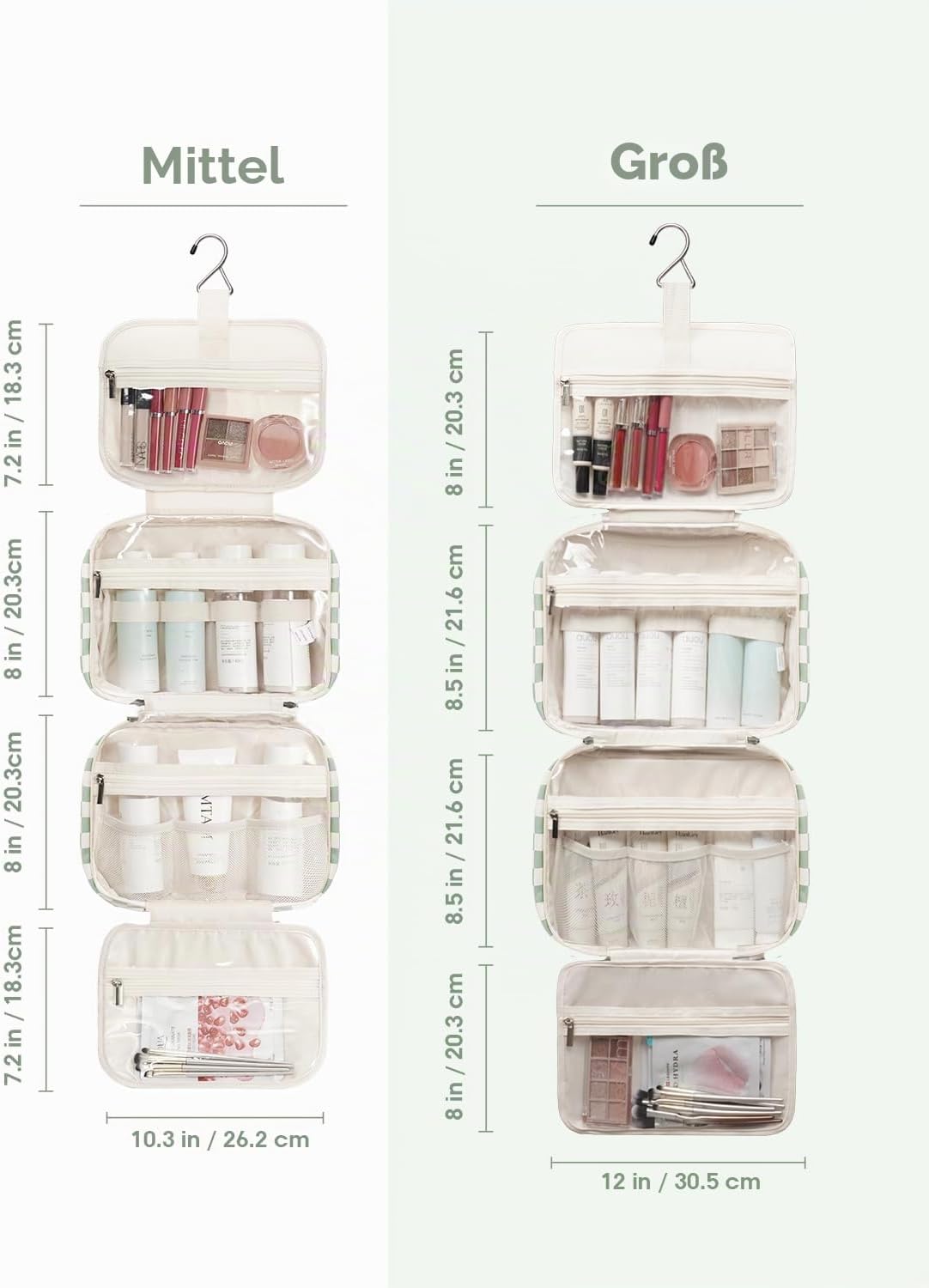 Detalle de Narwey Kariert Kulturtasche für Damen – Kulturbeutel zum Aufhängen mit 4 Fächern