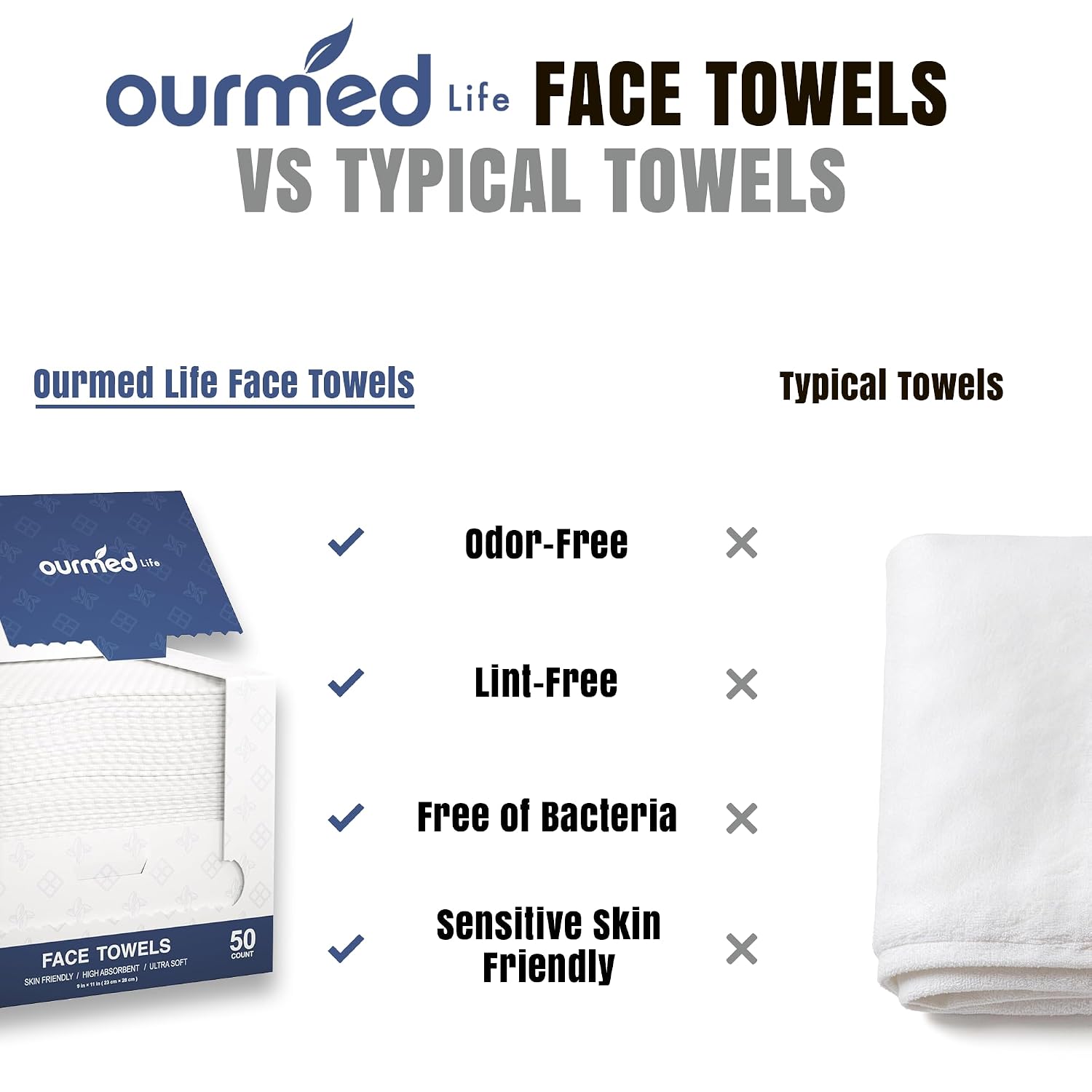 Thumbnail 6 de Ourmed Life Face Towels: 11x9 Disposable Towelettes, Ultra-Soft, Thickened, Lint-Free for Sensitive Skin (50 Count)