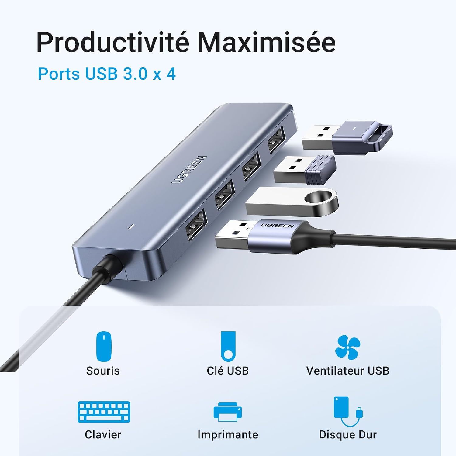 Detalle 2 de UGREEN Hub USB C 4 ports 15 cm