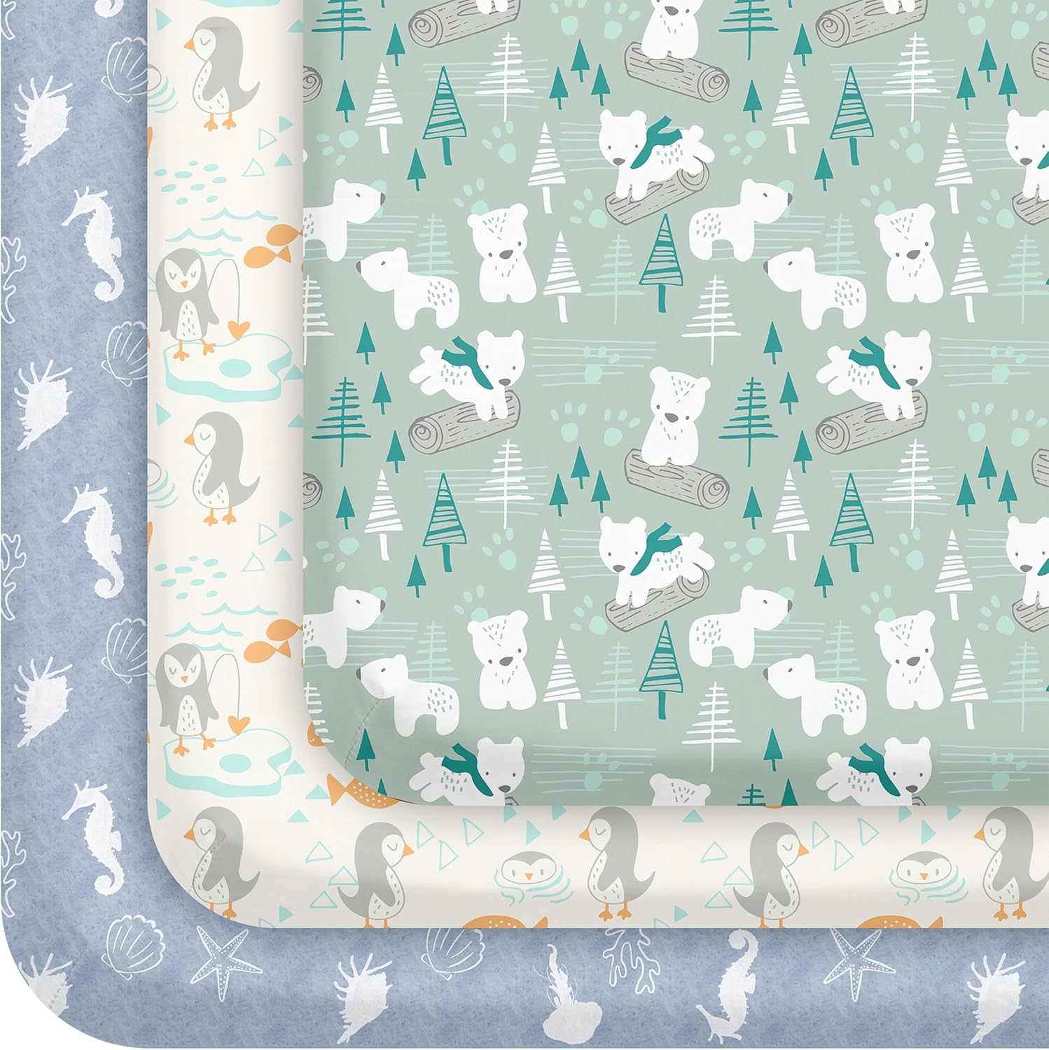Detalle de Civarua Kids 3-Pack Pack and Play Sheets, 38 x 26-Inch Marine Animals