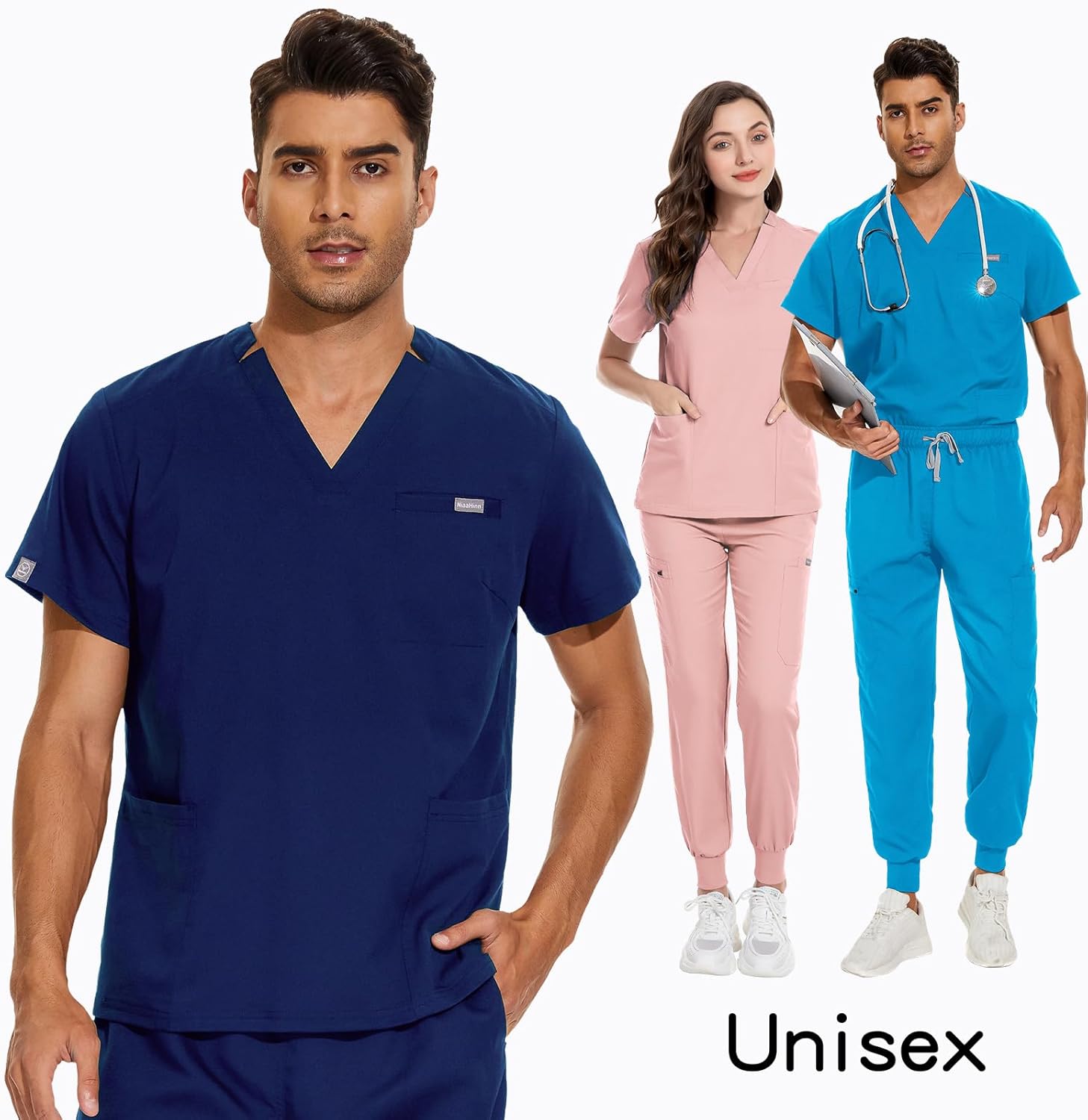 Thumbnail 3 de Unisex Scrubs Uniforms Set with 11 Pockets – V-Neck Top & Jogger Trousers, NiaHin