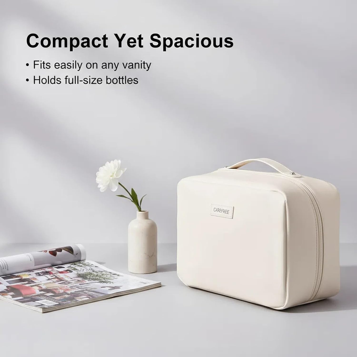 Thumbnail 4 de Luckyan Makeup Bag Large Capacity Travel Toiletry Bag – White PU Leather with 6-Zone Organisation