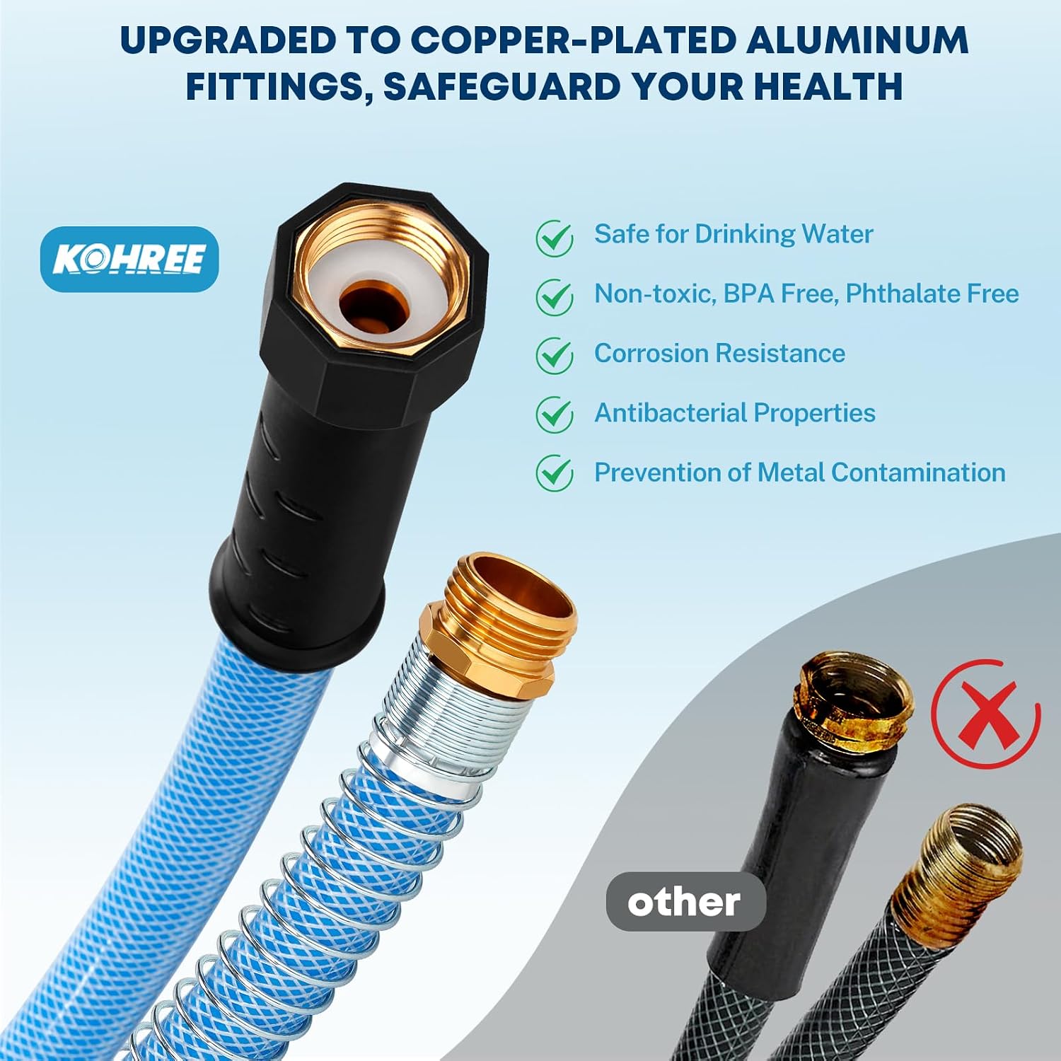 Detalle de Kohree 100FT Upgraded RV Water Hose: 5/8" Premium Drinking Water Hose for Camper, Leak-Free and Flexible