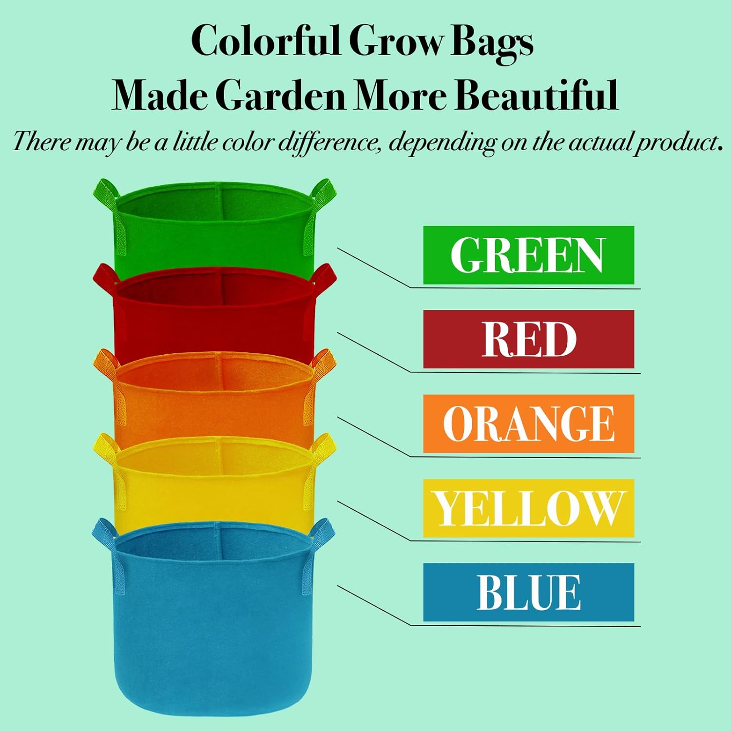 Thumbnail 4 de VJJXUU 5-pack 10-gallon felt grow bags for tomatoes, vegetables & flowers (colourful fabric plant pots)