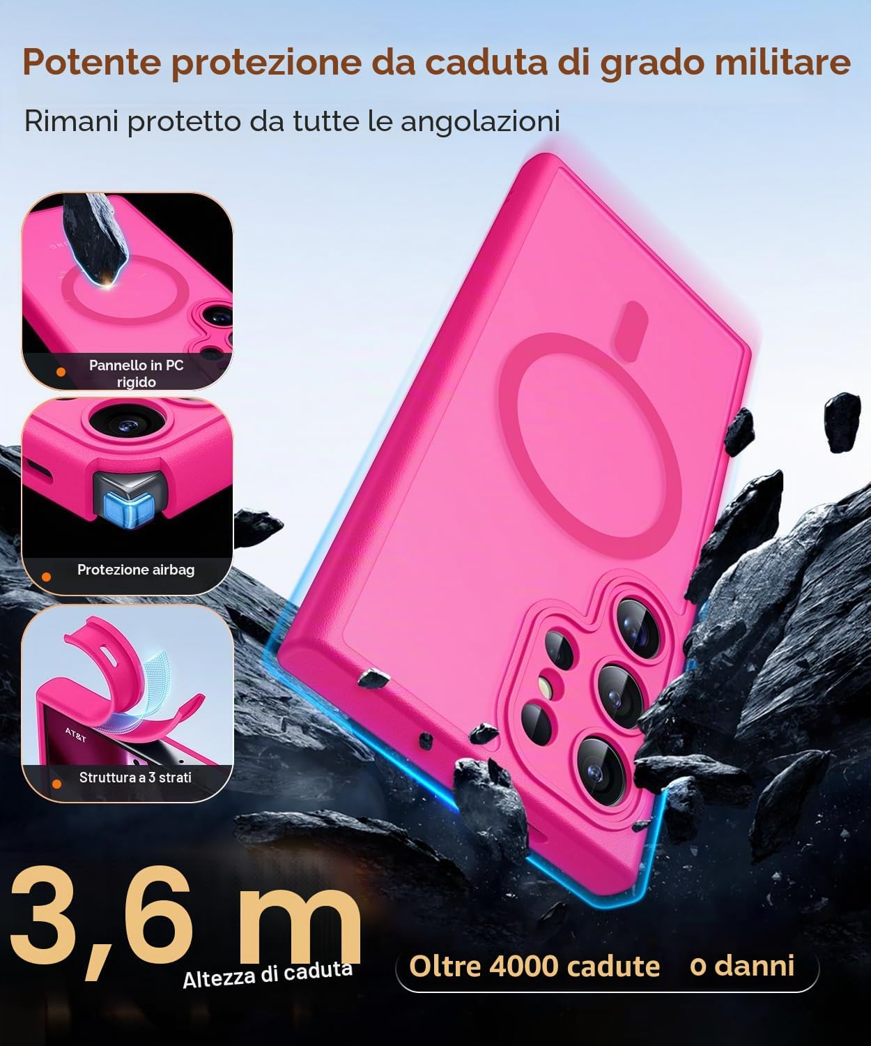 Detalle de CANSHN Magnetica Cover per Samsung Galaxy S24 Ultra (6.8 Pollici) – Protezione fotocamera a tutto schermo, trasparente opaca e antiurto