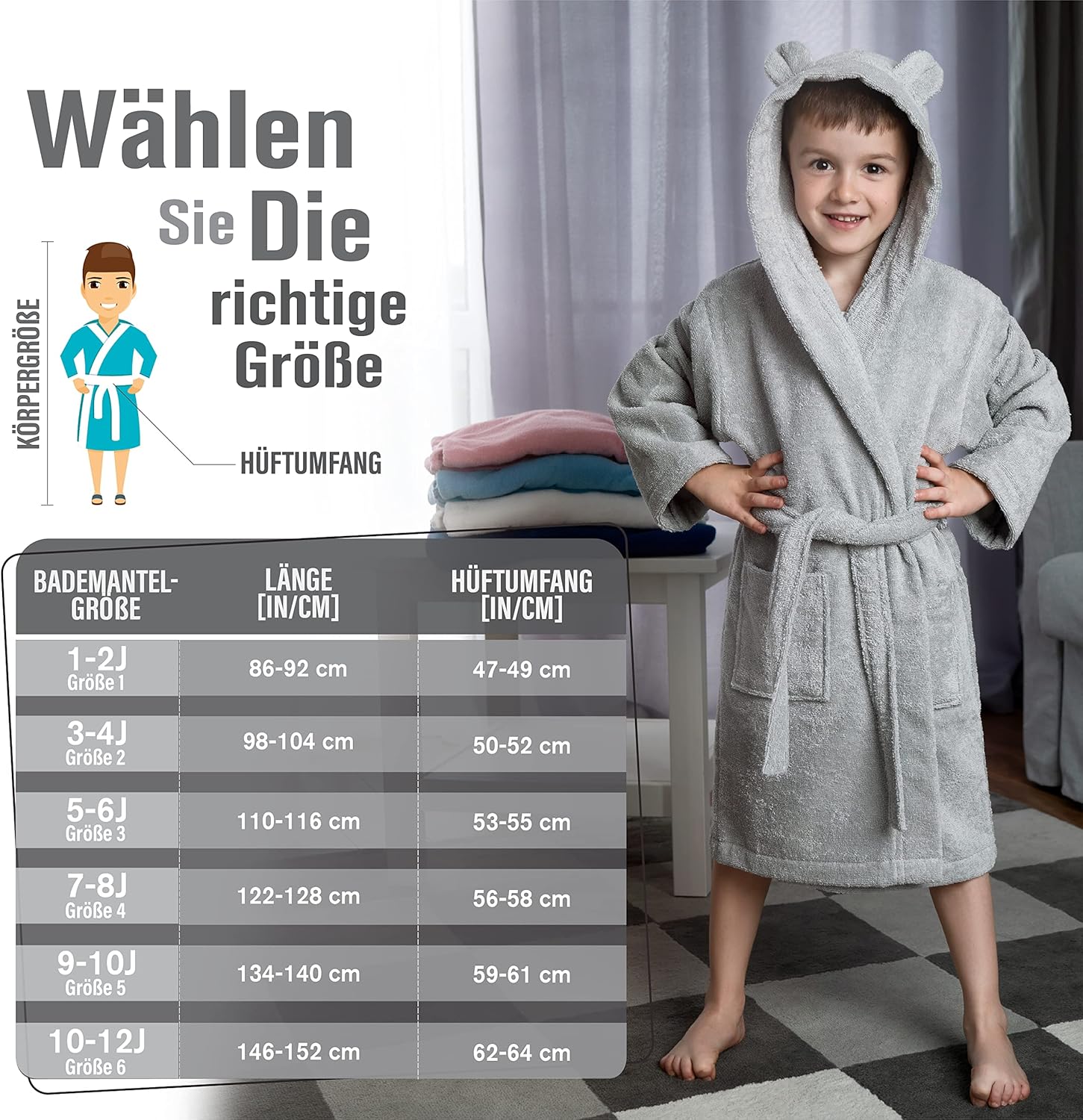 Thumbnail 5 de Twinzen Kinderbademantel aus Baumwolle – 100% Baumwollfrottee, OEKO-TEX, Kapuze mit Ohren