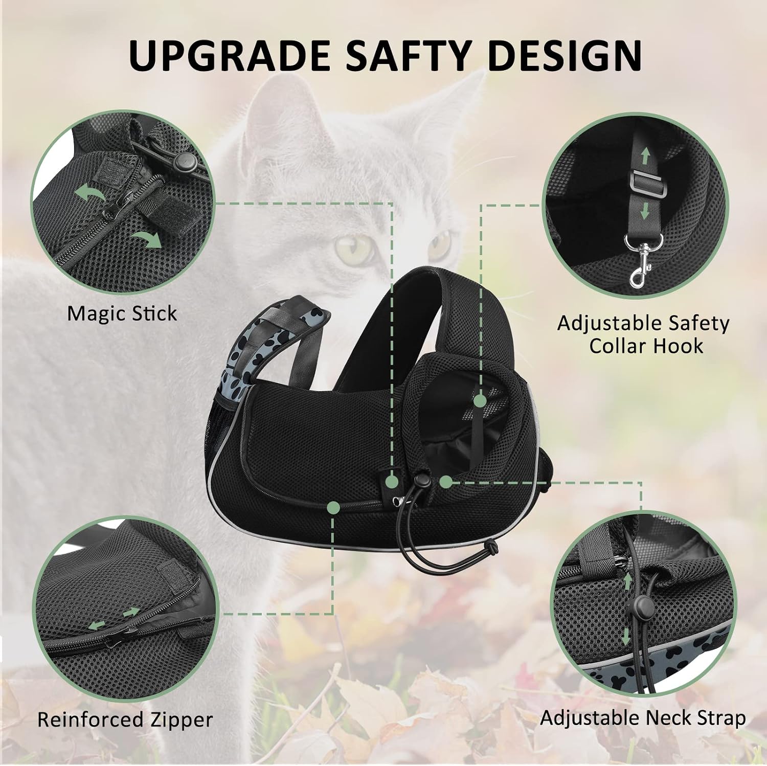 Detalle de Gloppie Sac de Transport pour Chien Chat – Sac à Bandoulière Confortable et Sûr pour Petits Animaux (Motifs Patte & Os, Gris)