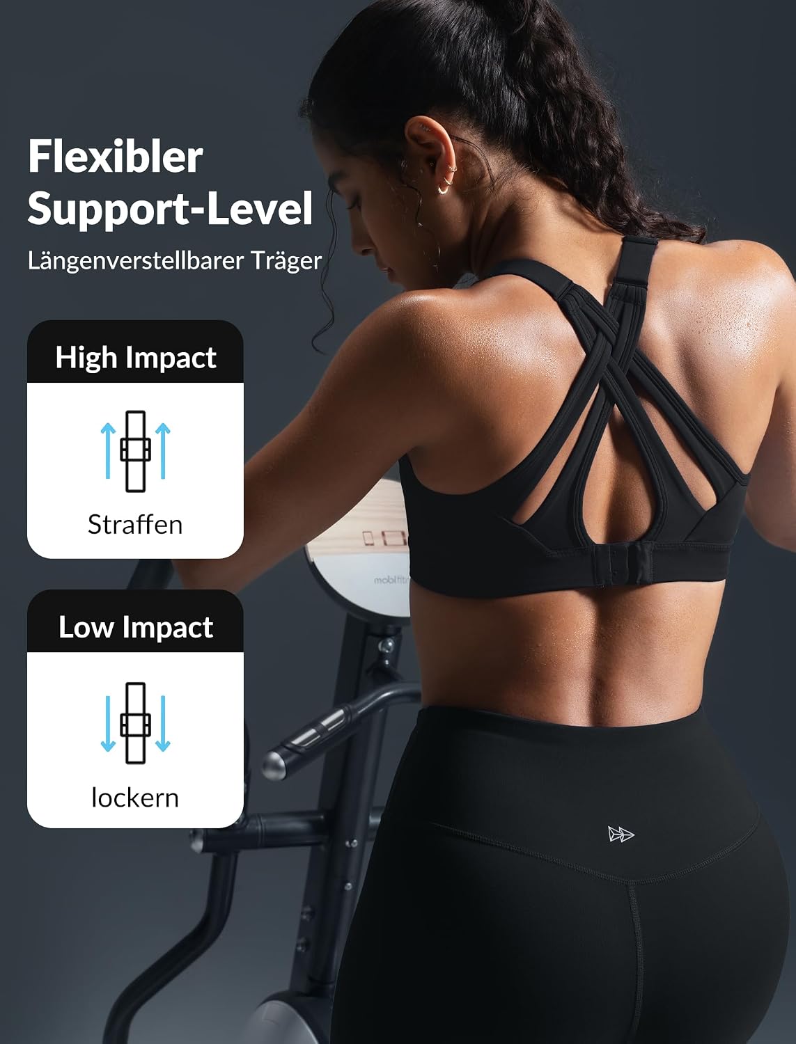 Detalle de Yvette Sport BH Starker Halt Verstellbare Träger Gekreuzt Rücken Große Größen – Fitness, Lauf & Yoga