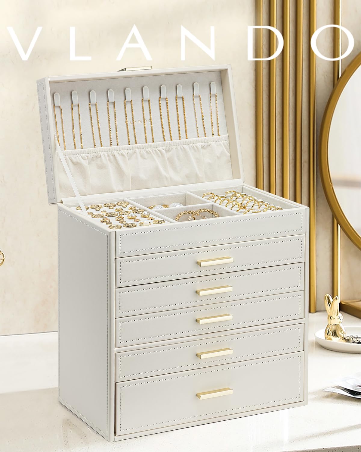 Thumbnail 1 de Vlando 6 Layer Large Jewellery Box – Apricot White/Beige