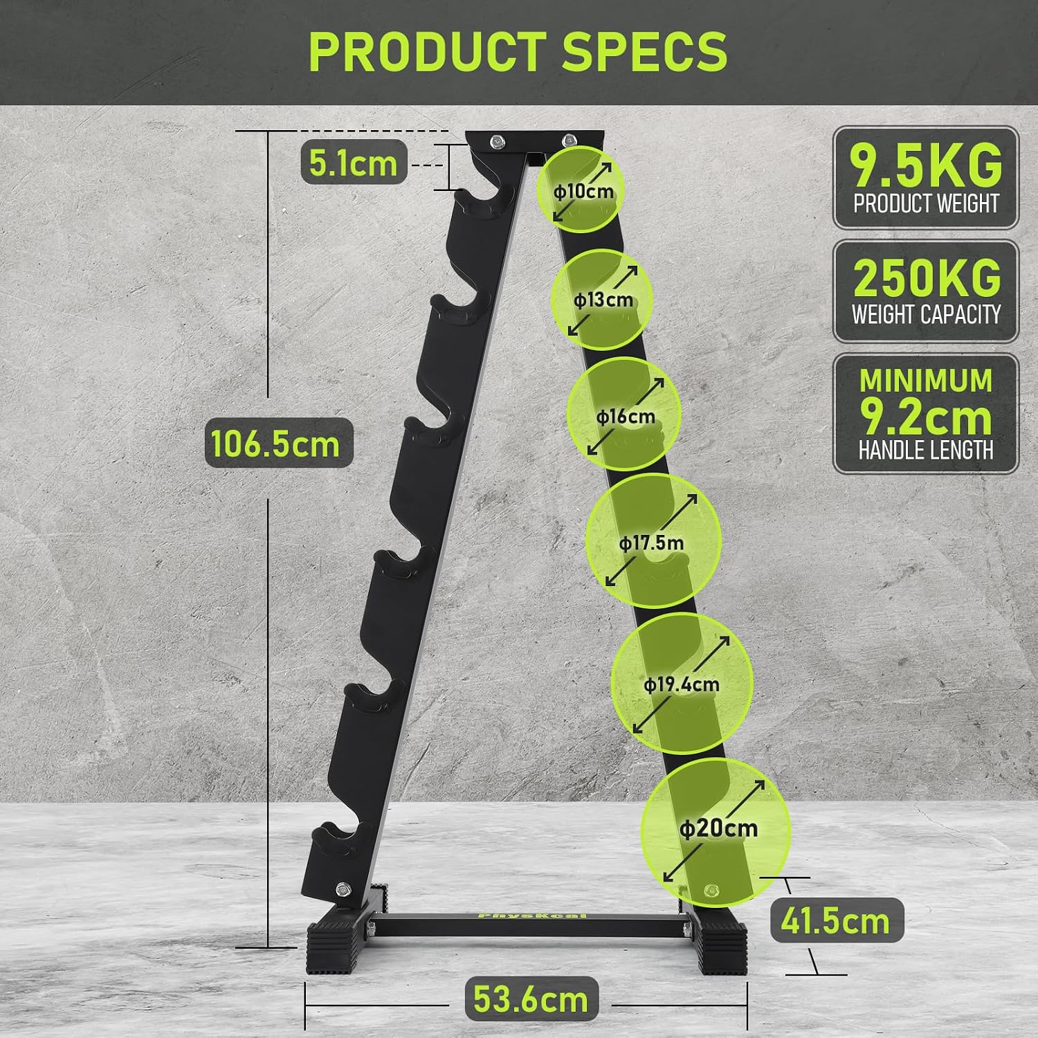 Detalle de PhysKcal Heavy Duty Steel Dumbbell Rack (3/5/6-Tier) for Home Gym Storage
