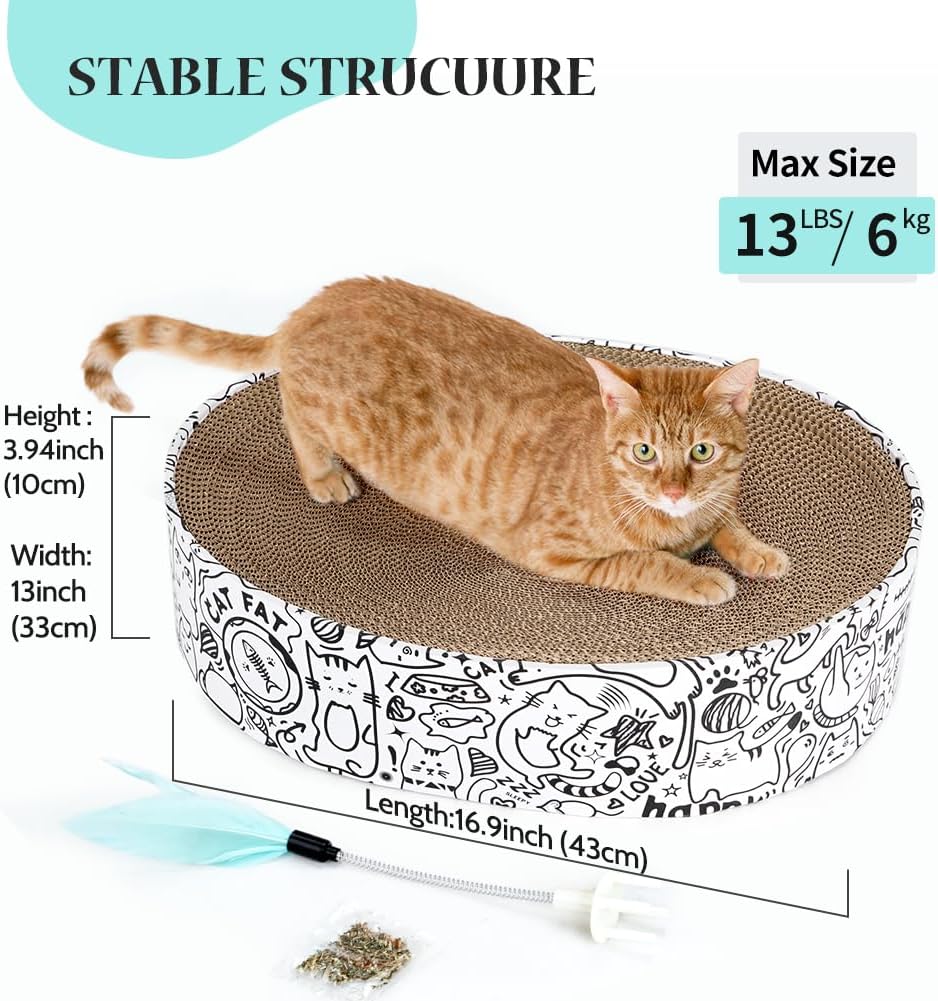 Thumbnail 4 de Graffiti 2in1 Oval Cat Scratcher Bed & Lounge with Scratching Toy & Bowl – XL Corrugated Cardboard Cat Scratch Pad & Furniture Protector by ARGOPET