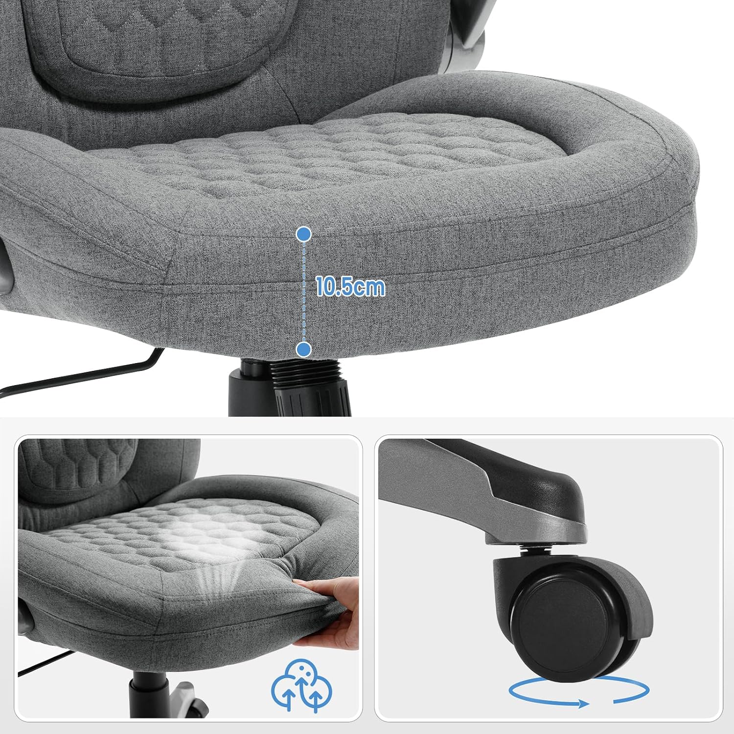 Thumbnail 5 de WOLTU Bürostuhl 200 kg, ergonomischer Chefsessel mit Kopfstütze und Armlehnen – Grau