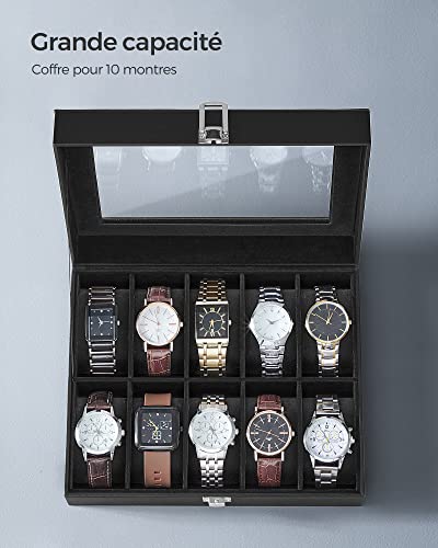Detalle de SONGMICS Watch Box with 10 Slots, Glass Lid, Metal Clasp