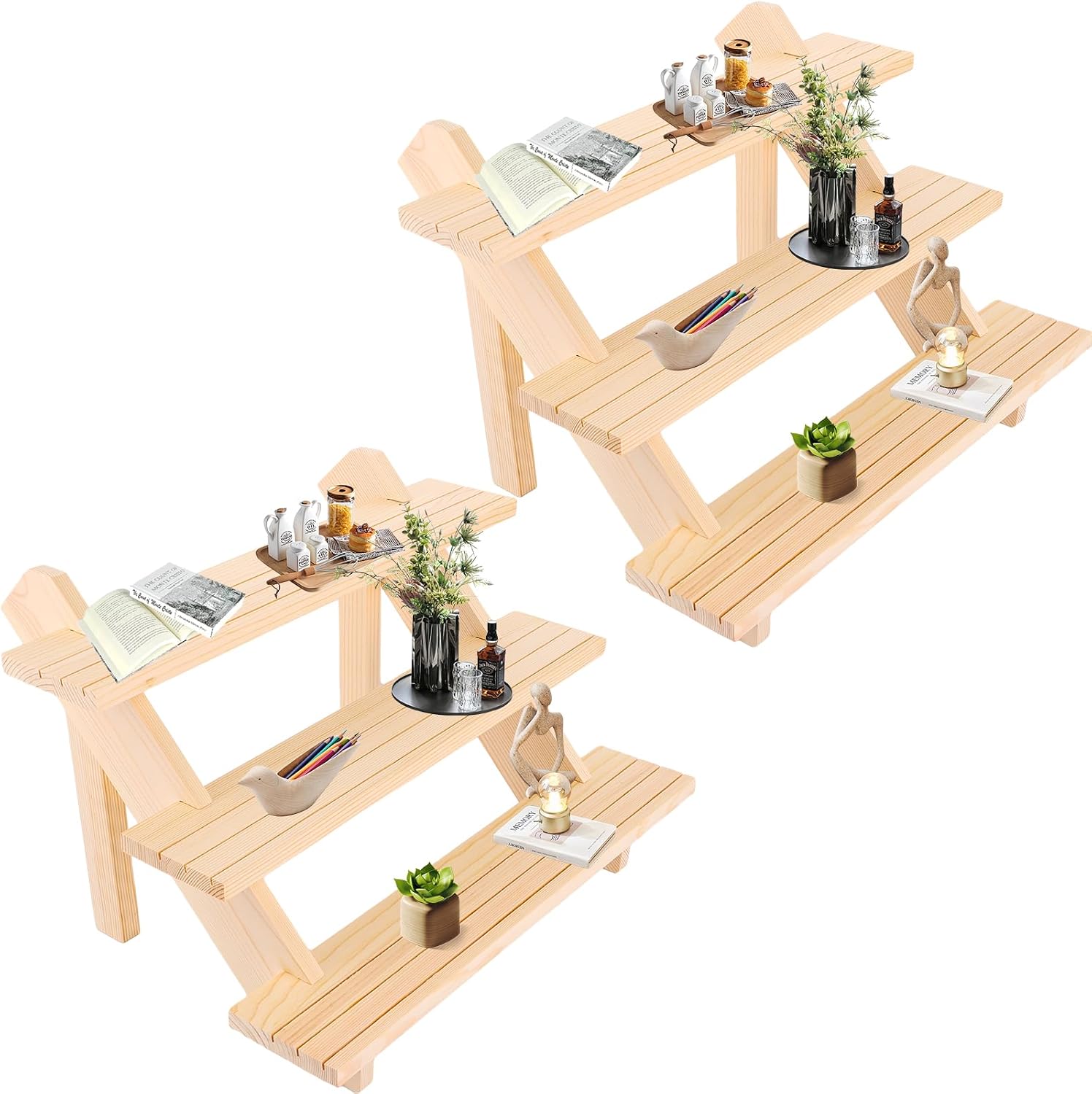 Detalle de AKOLAFE Lot de 2 Présentoirs en Bois 3 Niveaux – Étagère 39 x 30 x 24 cm