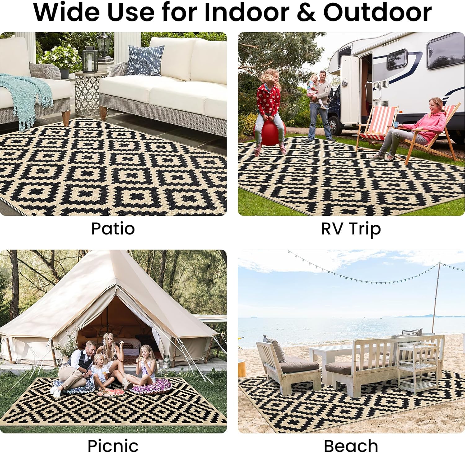 Thumbnail 6 de Smiry Waterproof Outdoor Rug 5x8 ft — Reversible Plasic Straw Patio Rug for Outdoor & Indoor Use