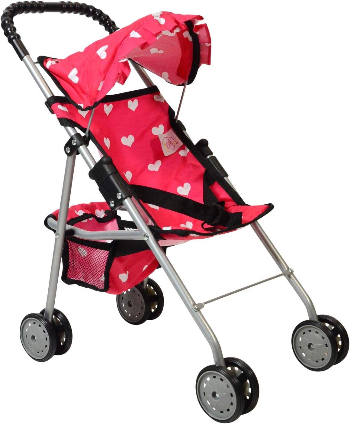 The New York Doll Collection My First Doll Stroller with Basket & Heart Design (Pink)