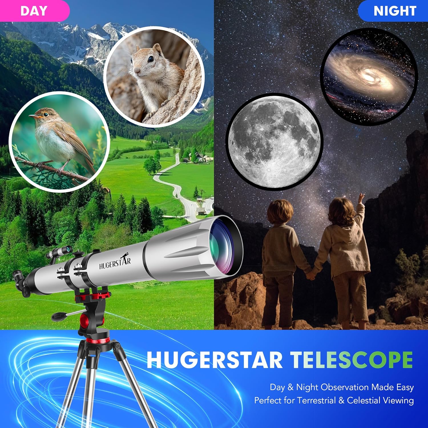 Thumbnail 6 de HUGERSTAR 90mm Refraktor 900mm Teleskop für Einsteiger