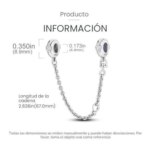 Detalle de CYMYSS 925 Plata de Ley Bead Charm Clip de Seguridad para Pulsera y Collar