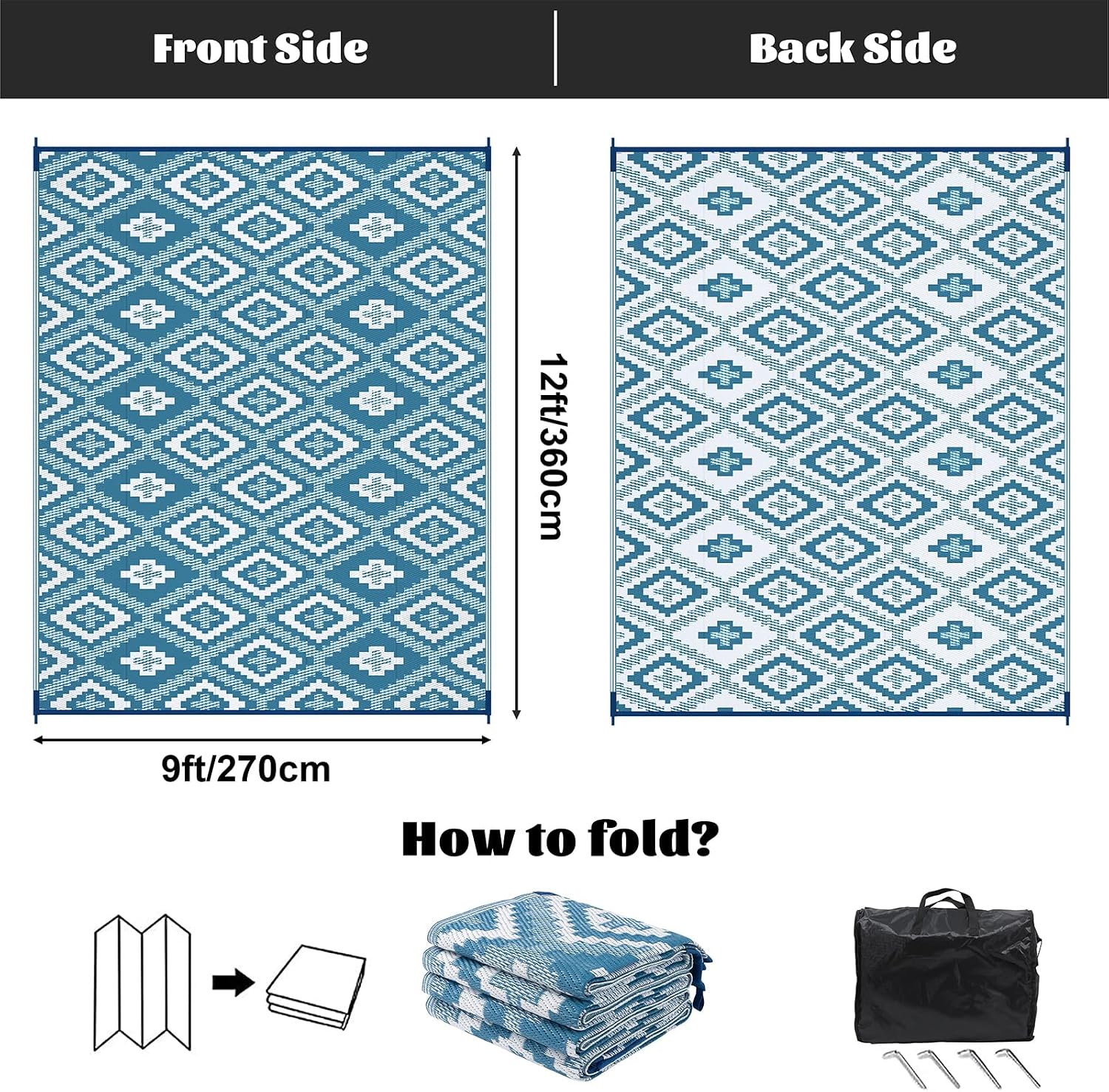 Detalle de Enyhom Extra Large Outdoor Rug Waterproof 270 x 360 cm (Teal Blue)