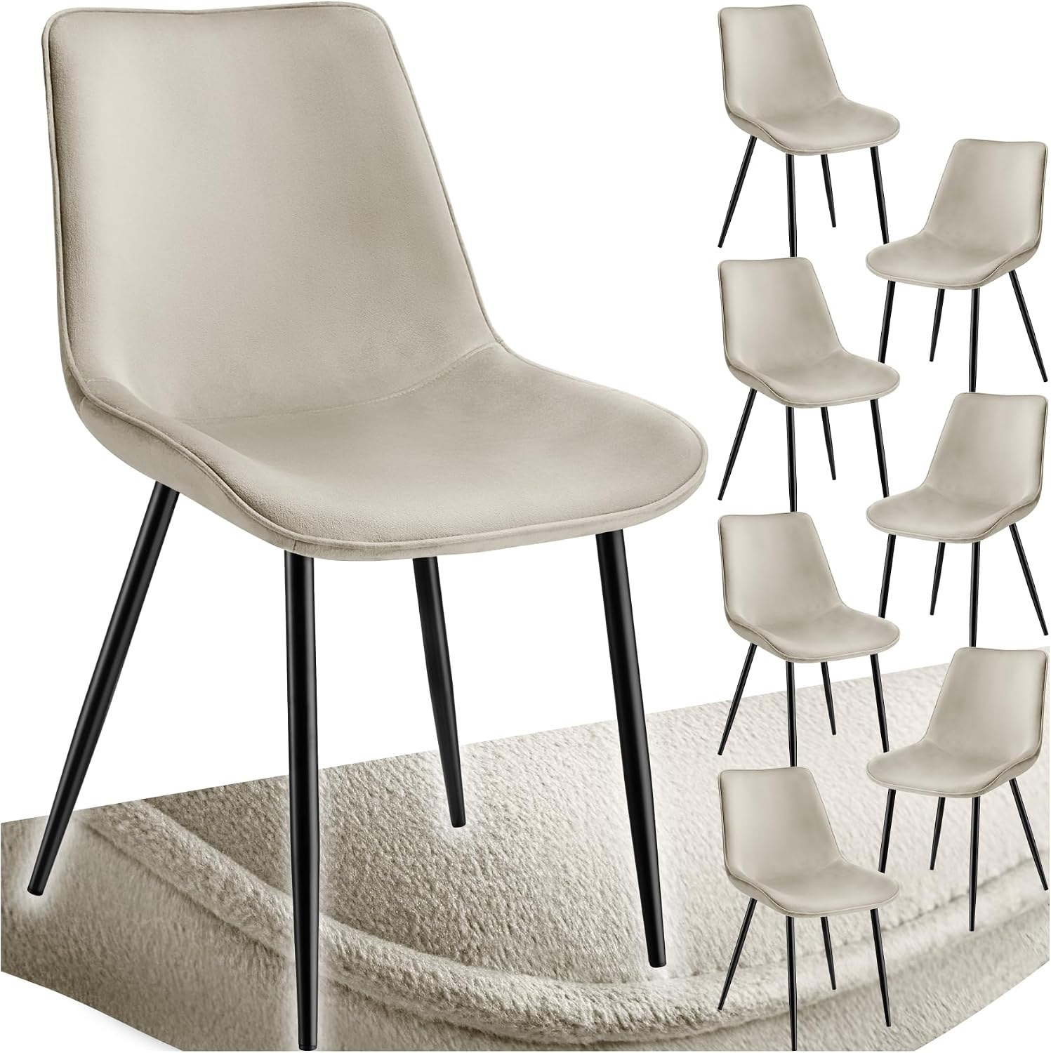 Detalle de tectake Monroe 404941 matstolar, 8-pack i sammetslook med stoppad sits