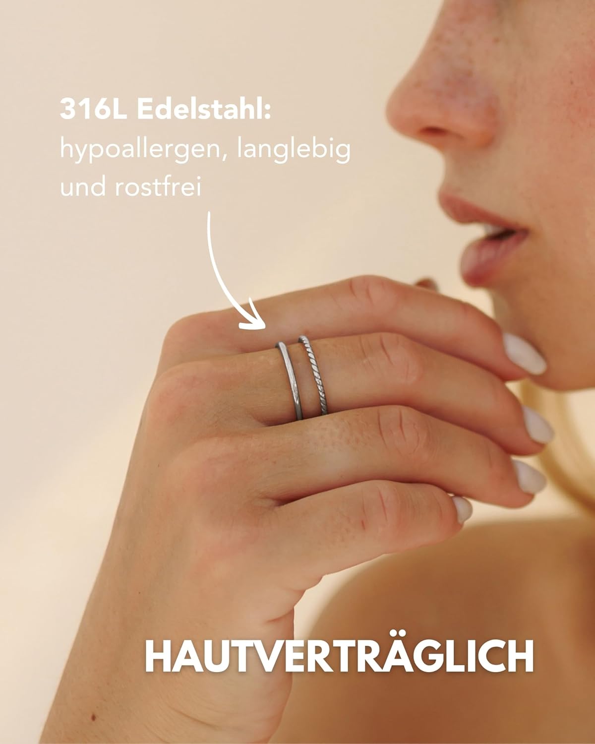 Detalle de GD GOOD.designs Damen-Ring verstellbar aus Edelstahl – wasserfest, Doppelring offen in Gold-Optik – inkl. Geschenkbox