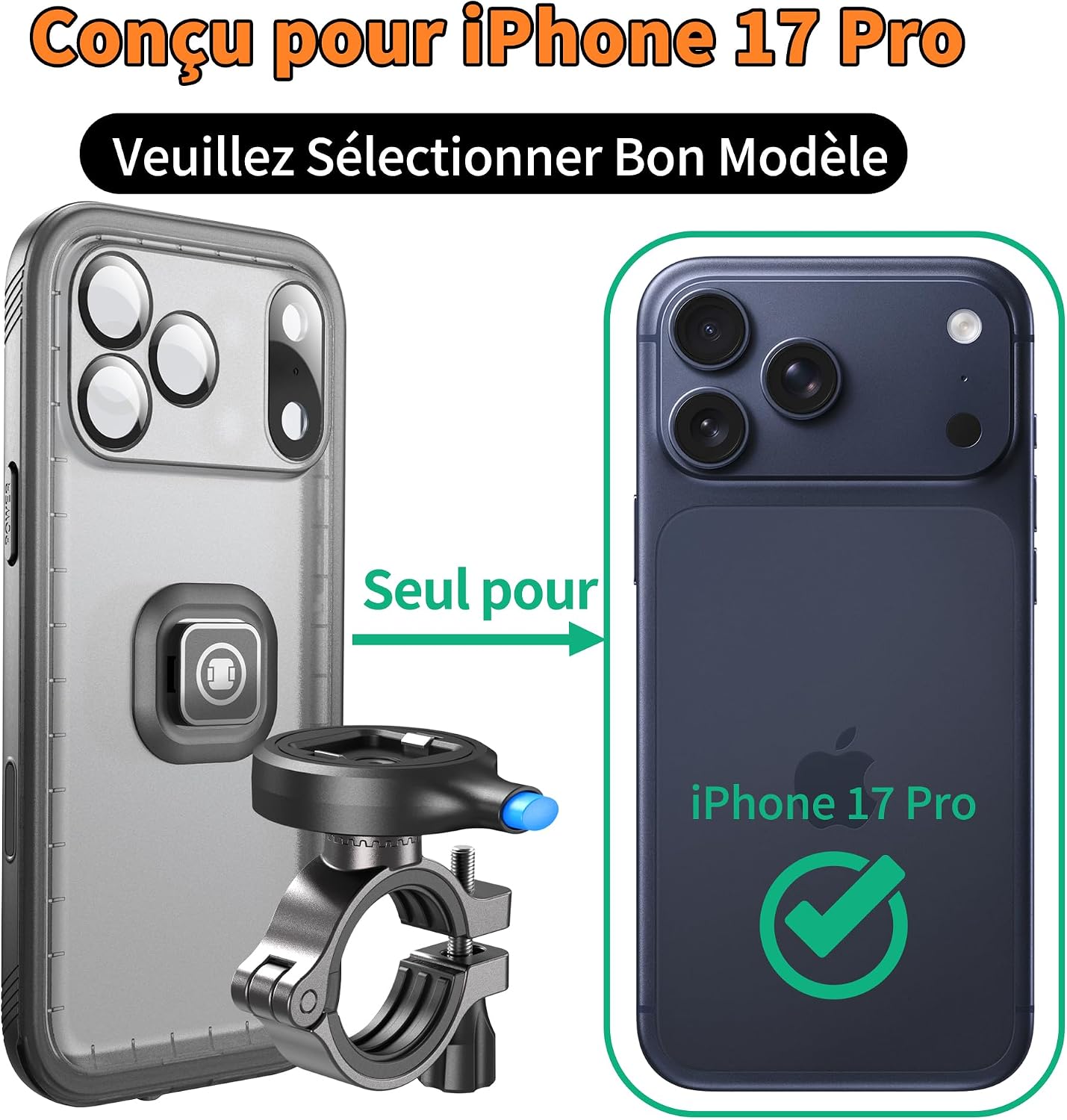 Detalle de Cozycase Support Téléphone Vélo et Étui IP68 pour iPhone 17 Pro – Porte-Guidon Antichoc et Étanche