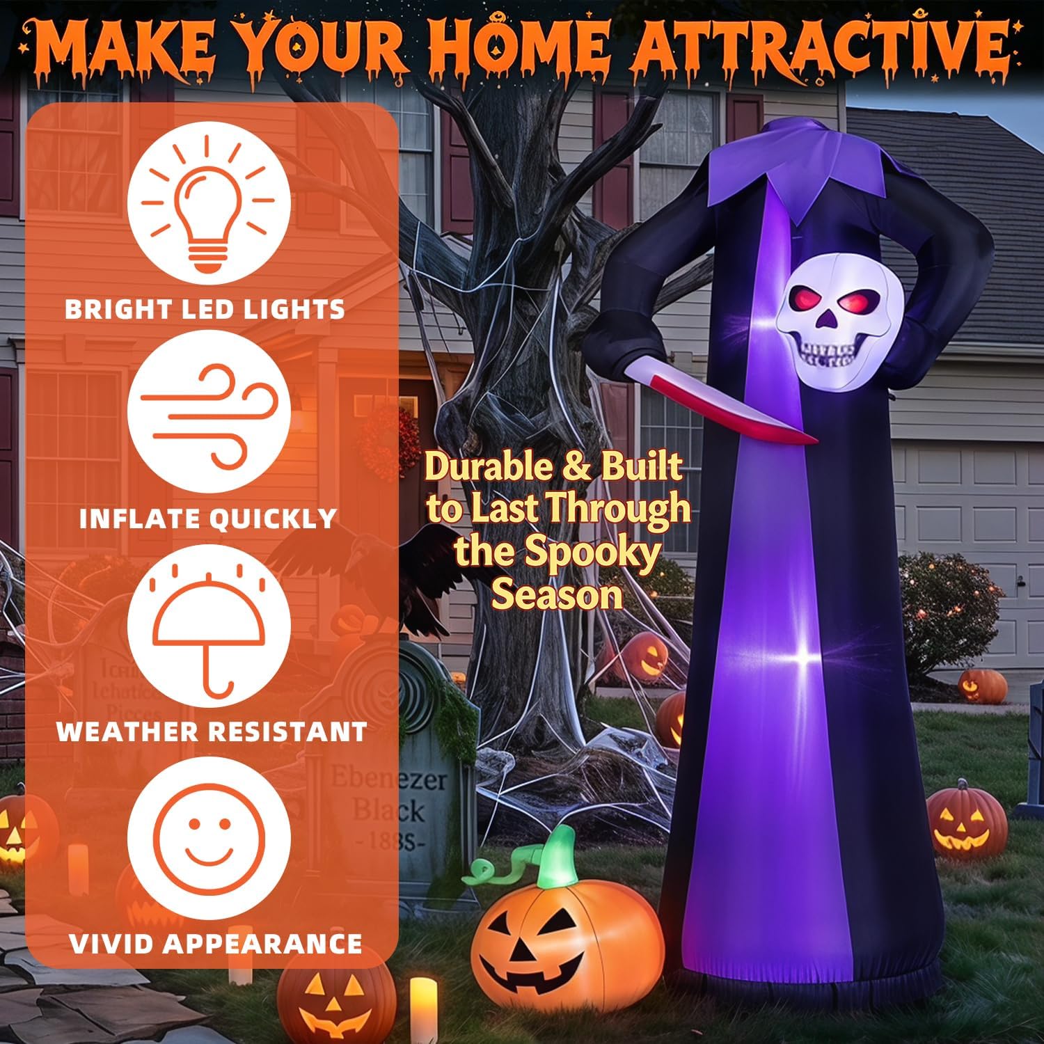 Detalle de AURORAKI WK-089 10-Foot Headless Skeleton Halloween Inflatable with LED Lights
