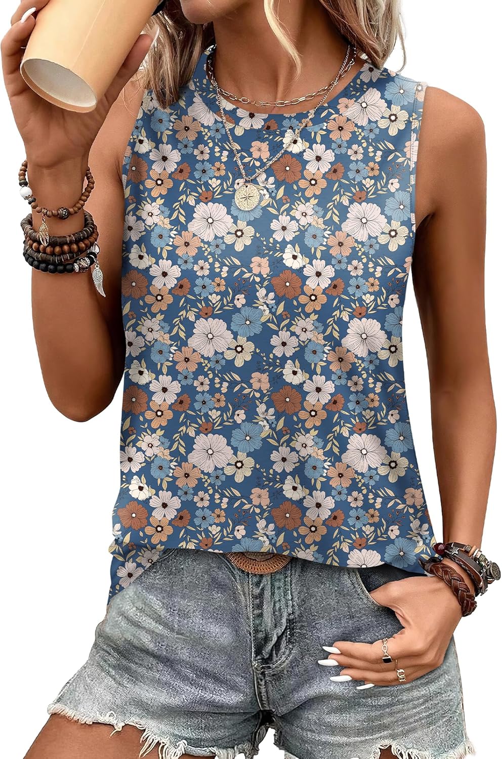 Thumbnail 6 de Sampeel Women’s Eyelet Crew Neck Tank Top – Loose Casual Summer Sleeveless Shirt