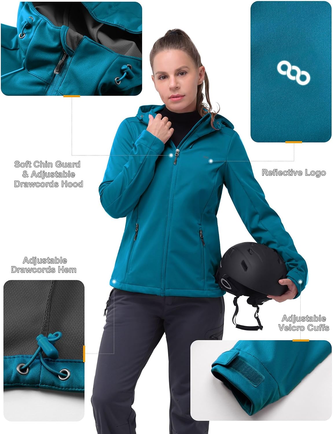 Detalle de 33,000ft Women’s Softshell Jacket – Waterproof, windproof lightweight outdoor coat with hood