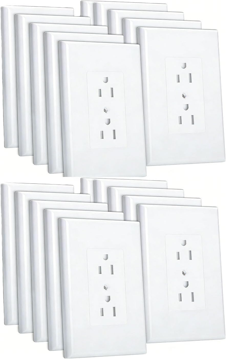 Detalle de ZEFTV 20-Pack Duplex Outlet Wall Plates, 1-Gang White Polycarbonate
