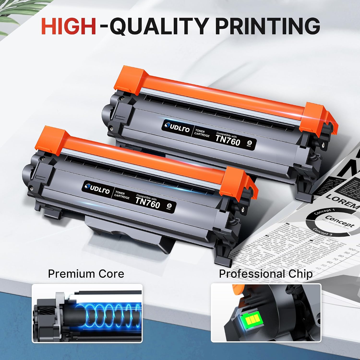 Detalle 2 de SUDLTO TN760 Toner Cartridges, 4 Black, TN-730/TN-760 Compatible