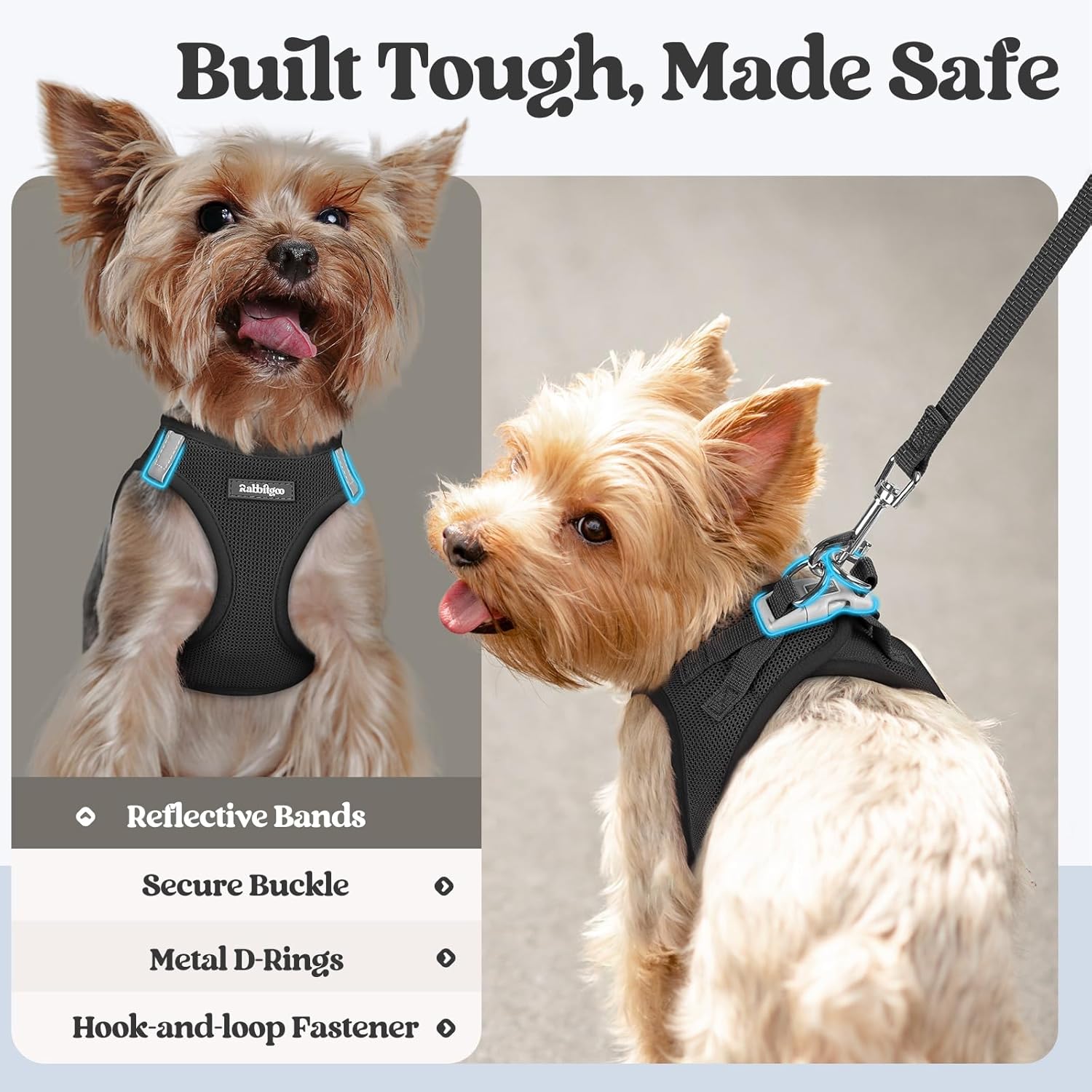 Thumbnail 4 de rabbitgoo Small Dog Harness and Leash Set (Step-in Soft Mesh) with Reflective Strips, Black, S
