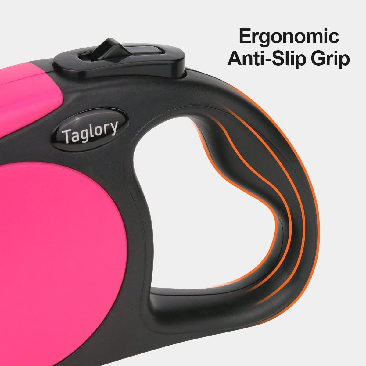 Detalle de Taglory Retractable Dog Lead 5 m (Extendable No-Tangle Nylon Tape) – Pink, up to 20 kg