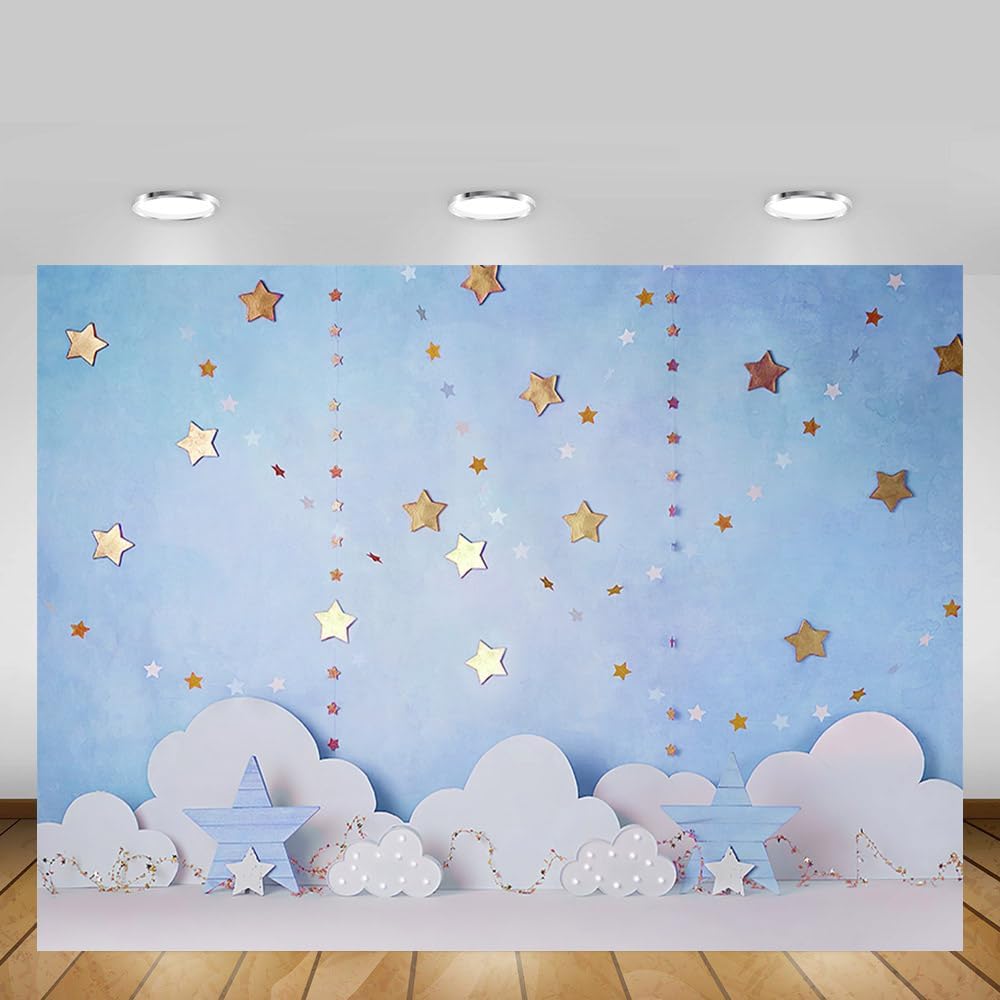 Thumbnail 3 de MEHOFOND 7x5ft Blue Boy Birthday Photography Backdrop (Twinkle Stars & Cloud) for Cake Smash, Baby Showers