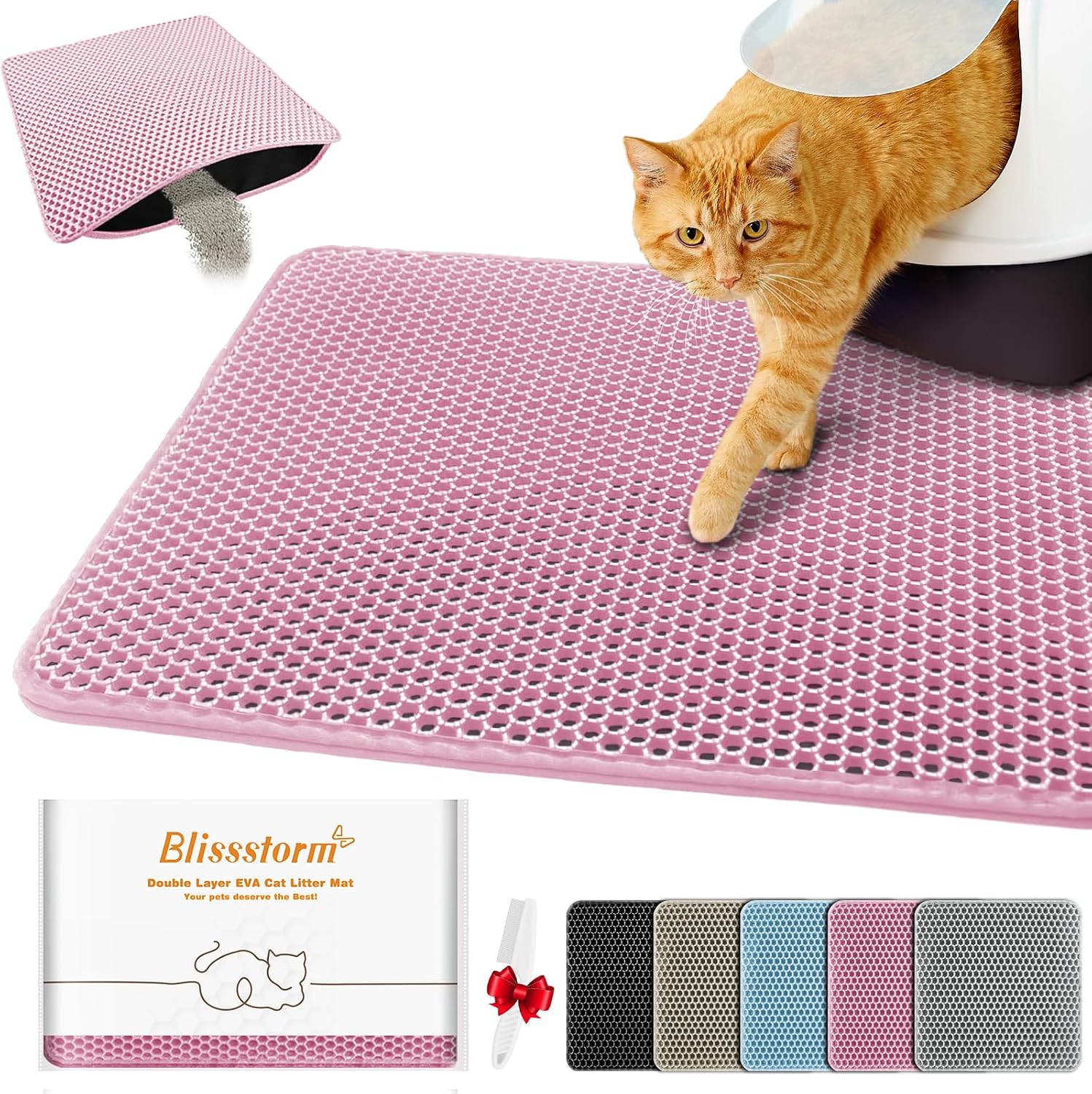 Detalle de Blissstorm Katzenklo Matte 60x90 cm – Doppel-Schicht EVA Streu-Matte, wasserdicht und geruchsneutral