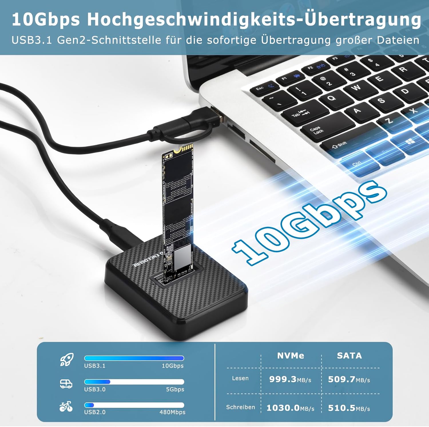 Detalle de M.2 NVMe & SATA Festplatten Docking Station – USB 3.1 Gen2 10 Gbit/s für M-Key/B+M Key