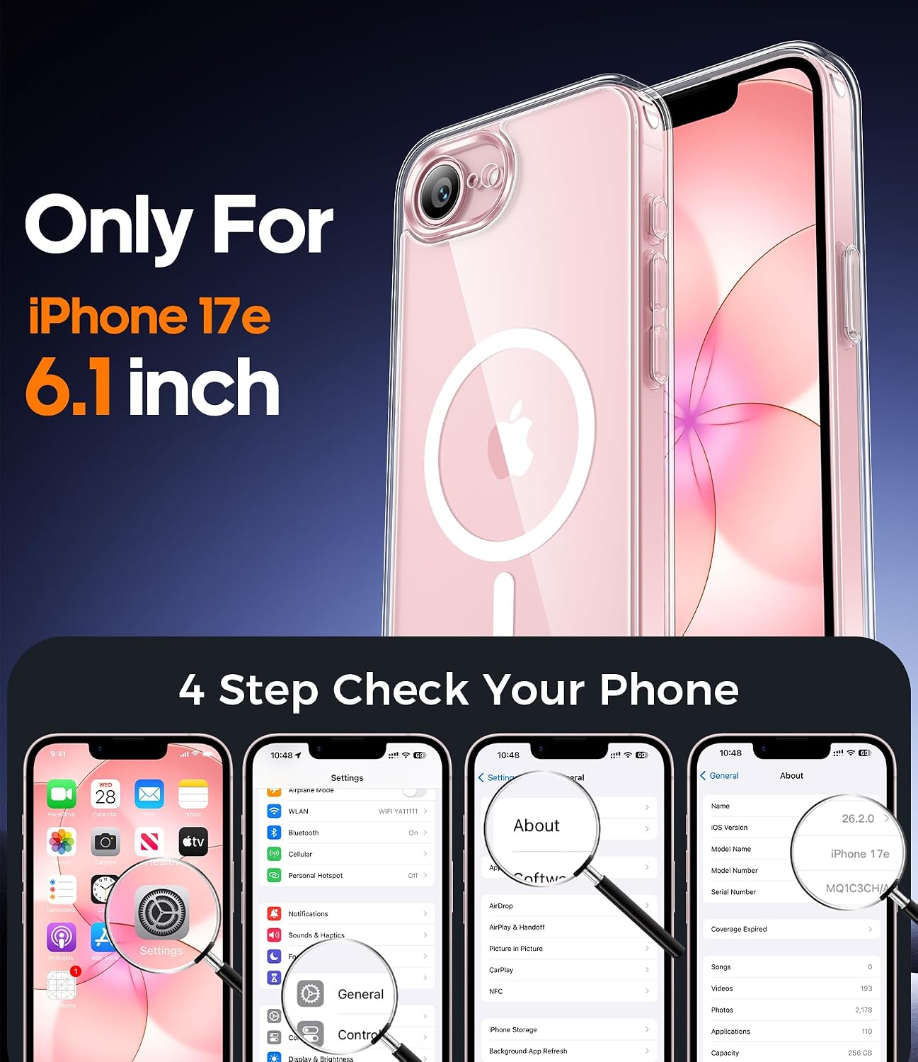 Thumbnail 1 de Qasyfanc Magnetic Clear Case for iPhone 17e/16e with Tempered Glass Screen Protectors