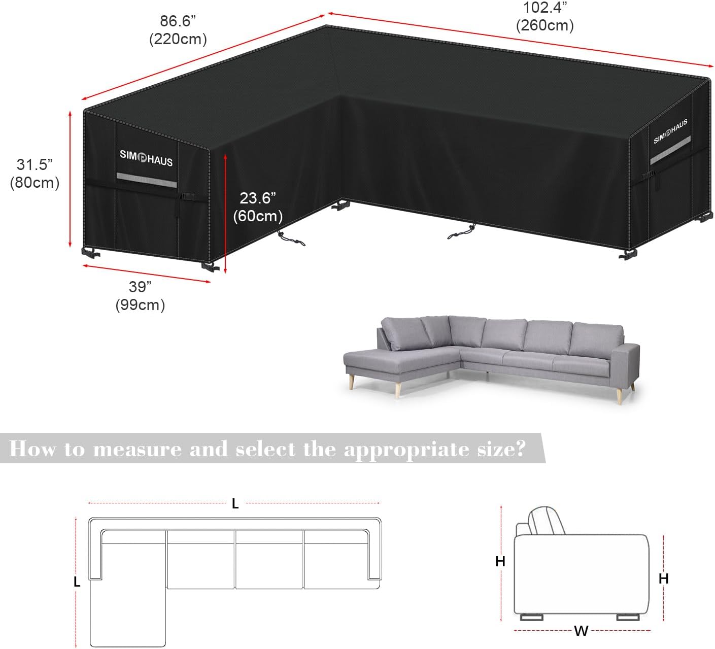 Thumbnail 1 de SIMPHAUS L Shape Sofa Cover 220x260cm