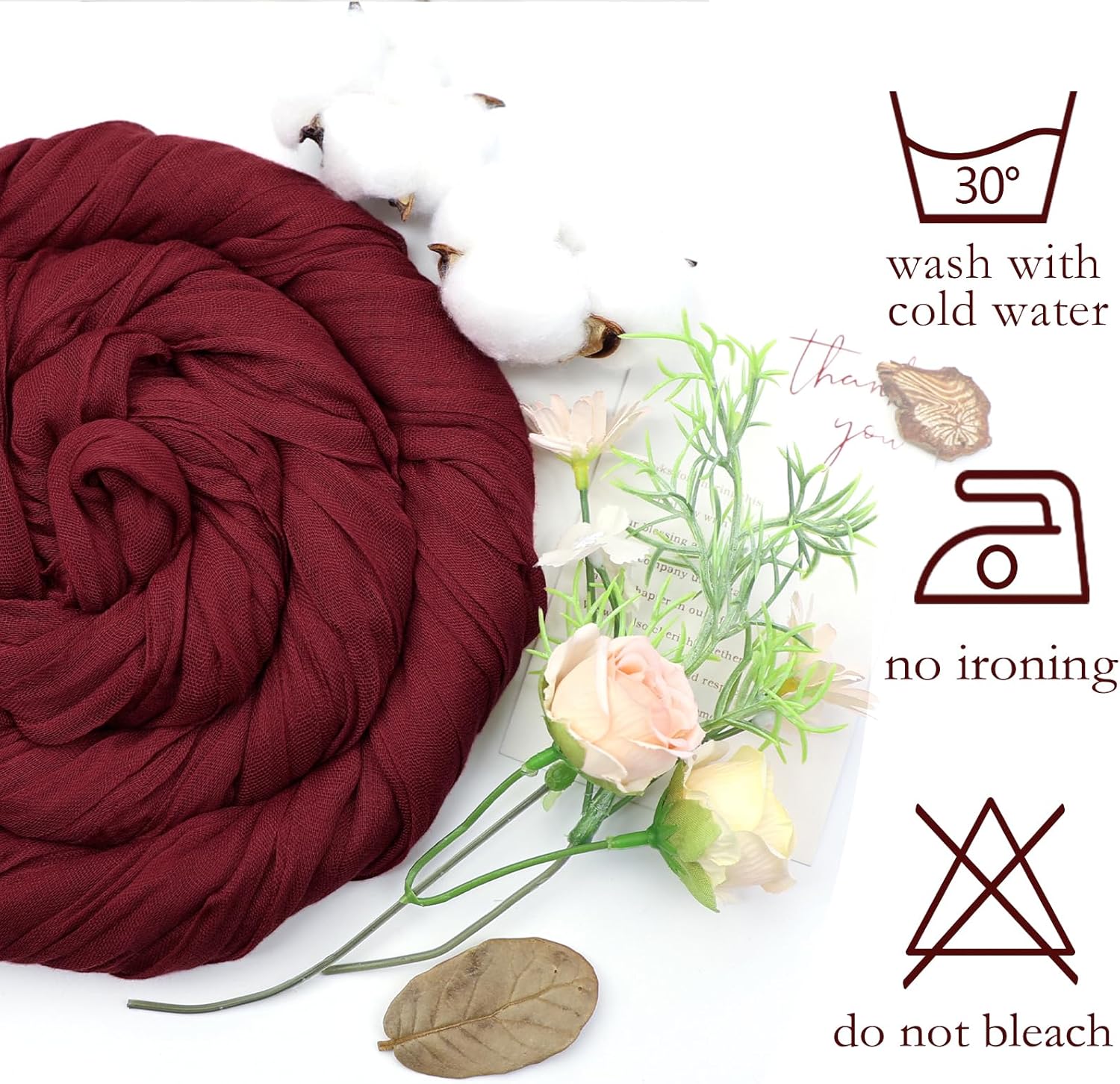 Thumbnail 4 de 6 Pack Burgundy Cheesecloth Table Runner (35 x 120 Inch) Boho Gauze Sheer Table Décor for Holidays, Baby Showers, Weddings & Parties