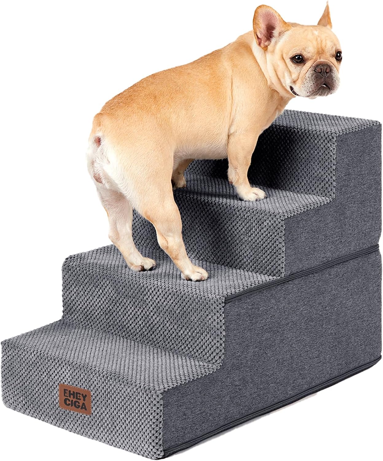 Detalle de EHEYCIGA Model 4 Dog Stairs, 18-Inch Four-Step Bed Steps, Gray Fleece
